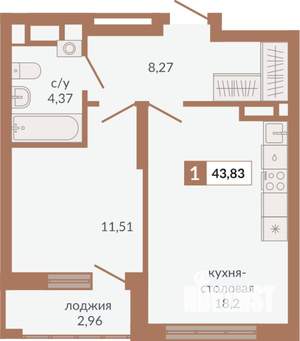 1-к квартира, строящийся дом, 44м2, 11/31 этаж