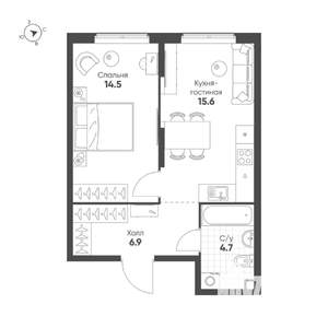 1-к квартира, вторичка, 42м2, 6/16 этаж