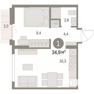 1-к квартира, вторичка, 35м2, 6/8 этаж