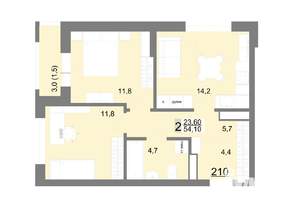 2-к квартира, вторичка, 54м2, 25/26 этаж