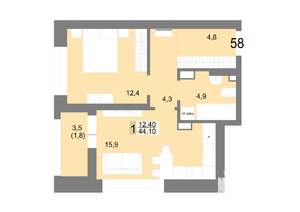 1-к квартира, вторичка, 44м2, 10/25 этаж