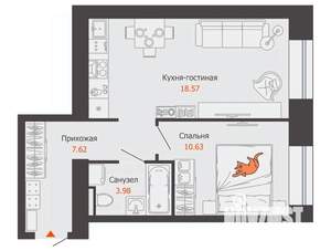 1-к квартира, вторичка, 41м2, 3/7 этаж