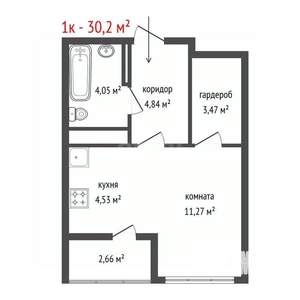 1-к квартира, вторичка, 30м2, 13/22 этаж