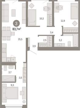 3-к квартира, вторичка, 84м2, 2/9 этаж