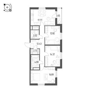 3-к квартира, строящийся дом, 86м2, 21/25 этаж