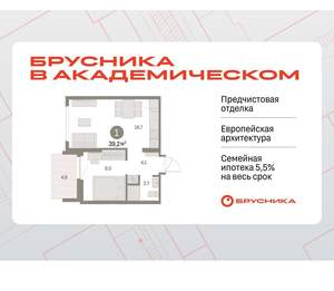 1-к квартира, вторичка, 39м2, 5/9 этаж