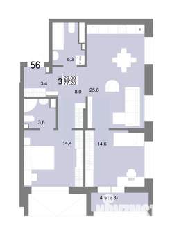 3-к квартира, вторичка, 77м2, 10/25 этаж