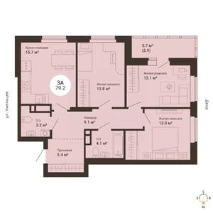 3-к квартира, сданный дом, 79м2, 16/25 этаж