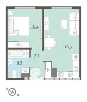 1-к квартира, вторичка, 35м2, 4/15 этаж