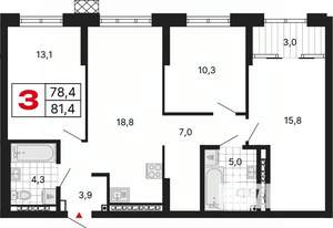 3-к квартира, вторичка, 81м2, 12/15 этаж