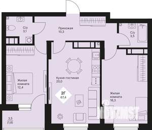 2-к квартира, вторичка, 67м2, 17/25 этаж