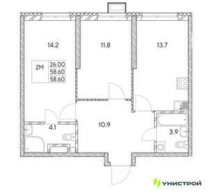 2-к квартира, вторичка, 59м2, 21/30 этаж