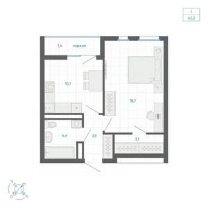 1-к квартира, вторичка, 42м2, 31/32 этаж