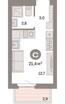 Студия квартира, вторичка, 21м2, 5/9 этаж