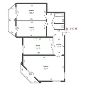 3-к квартира, вторичка, 93м2, 9/10 этаж