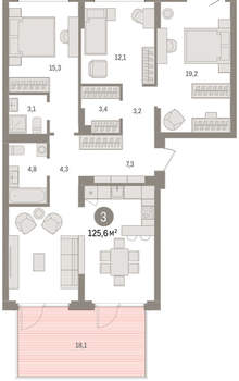 4-к квартира, вторичка, 126м2, 2/25 этаж