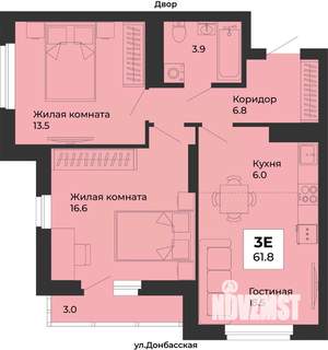 3-к квартира, строящийся дом, 62м2, 14/25 этаж