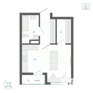 Студия квартира, вторичка, 30м2, 18/22 этаж