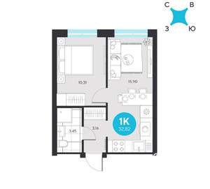 1-к квартира, вторичка, 33м2, 2/23 этаж