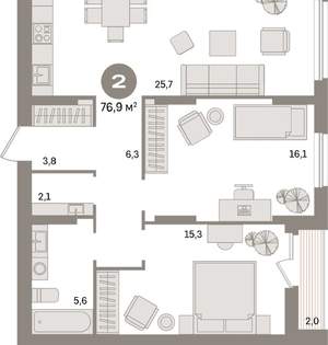 2-к квартира, вторичка, 77м2, 16/17 этаж