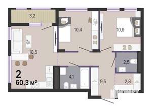 2-к квартира, вторичка, 62м2, 10/19 этаж