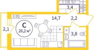 Студия квартира, вторичка, 25м2, 6/8 этаж