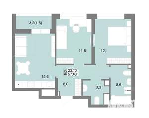 2-к квартира, строящийся дом, 58м2, 20/25 этаж