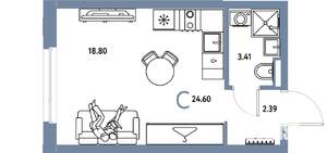 Студия квартира, вторичка, 25м2, 7/24 этаж