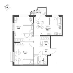 2-к квартира, вторичка, 66м2, 6/25 этаж