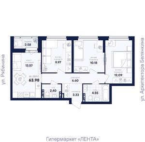 3-к квартира, вторичка, 64м2, 4/26 этаж