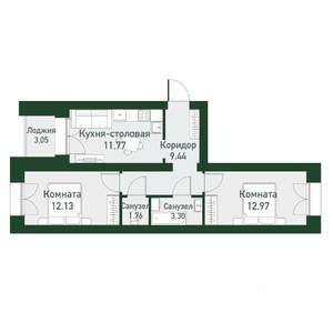 2-к квартира, вторичка, 53м2, 3/4 этаж