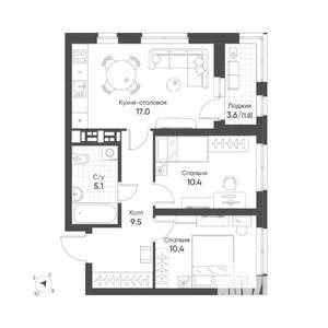 2-к квартира, строящийся дом, 54м2, 6/16 этаж