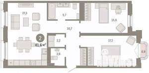 2-к квартира, вторичка, 82м2, 6/9 этаж