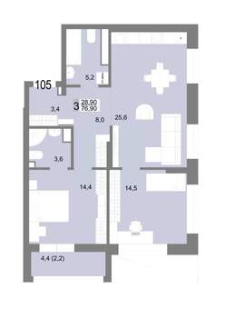 3-к квартира, вторичка, 77м2, 17/25 этаж