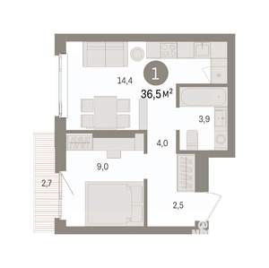 1-к квартира, вторичка, 37м2, 4/25 этаж