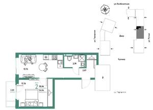 2-к квартира, строящийся дом, 38м2, 4/24 этаж