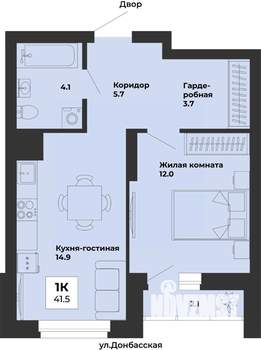 1-к квартира, строящийся дом, 42м2, 2/25 этаж