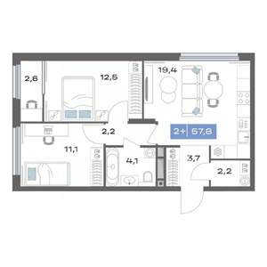 2-к квартира, строящийся дом, 58м2, 9/20 этаж