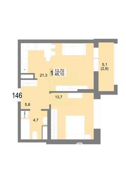 1-к квартира, вторичка, 48м2, 23/25 этаж