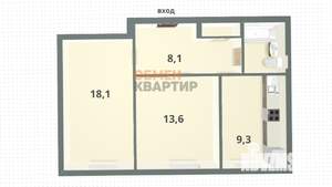2-к квартира, вторичка, 53м2, 2/5 этаж