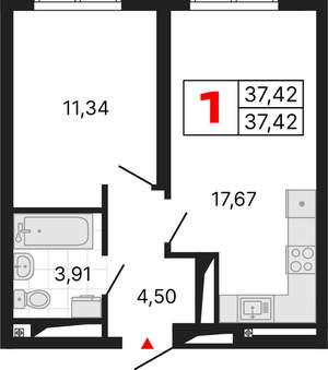 1-к квартира, вторичка, 37м2, 22/25 этаж