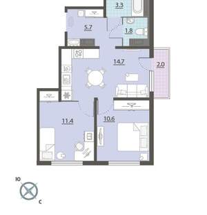 2-к квартира, вторичка, 48м2, 13/24 этаж