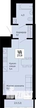 Студия квартира, строящийся дом, 28м2, 13/25 этаж