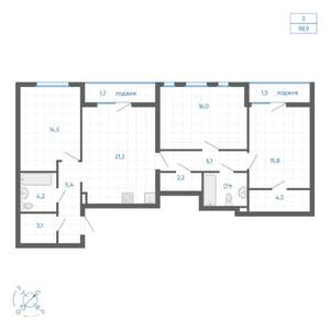 3-к квартира, вторичка, 99м2, 14/32 этаж