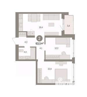 2-к квартира, вторичка, 64м2, 4/8 этаж