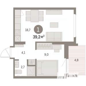 1-к квартира, вторичка, 39м2, 8/9 этаж