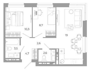 2-к квартира, вторичка, 51м2, 5/12 этаж