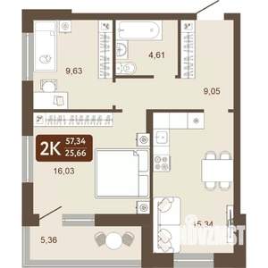 2-к квартира, вторичка, 57м2, 16/24 этаж