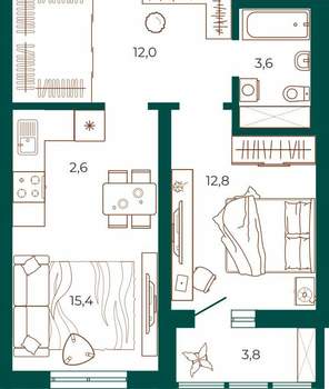 2-к квартира, вторичка, 50м2, 20/25 этаж