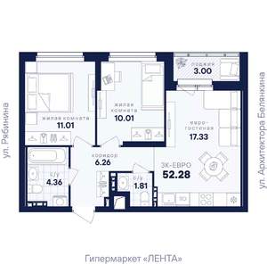 2-к квартира, вторичка, 52м2, 5/26 этаж